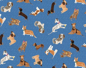 BY THE YARD, Uptown Dogs in Denim, Uptown by Rebecca Jones, Clothworks