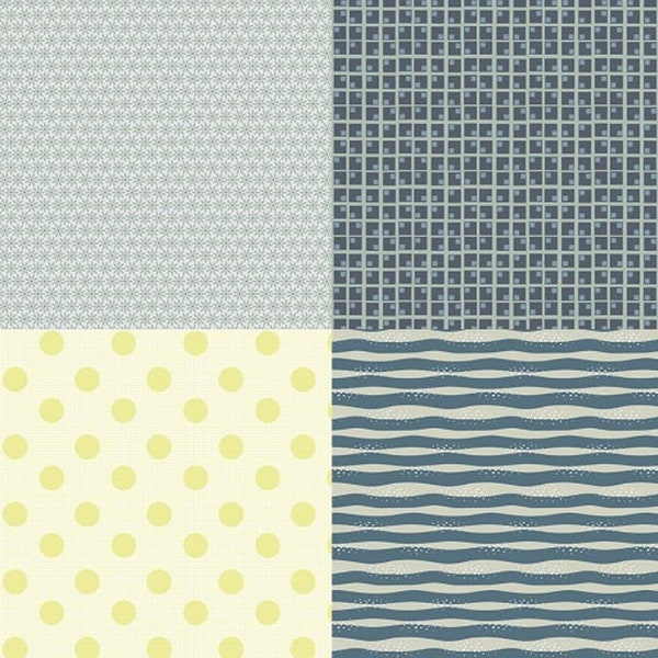 Jen Kingwell, Greenstone Lollies, Moda, Riverside, Four Different Coordinated Fabrics in Blues, Greens and Grays,  ORDER by HALF YARD