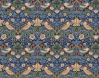 William Morris, MINI Strawberry Thief in Navy, from his Original Plates, Sold by Half Yard
