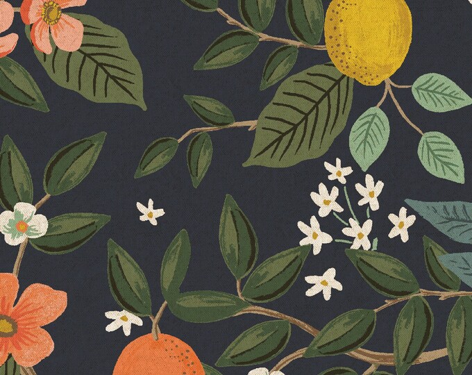 Rifle Paper Co, CANVAS, Bramble, Citrus Grove, Navy Unbleached Canvas ...