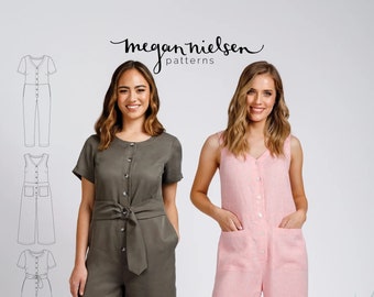 Megan Nielsen, Durban Jumpsuit and Romper PATTERN,  PAPER Garment Pattern, size 0 - 20, Indie Sewing Pattern, Intermediate
