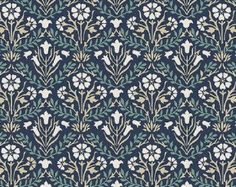 William Morris, Buttermere, Bellflowers in Navy, Morris & Co., Free Spirit, Sold by the HALF Yard