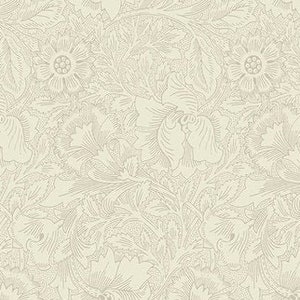 May include: A seamless pattern featuring a delicate floral design in shades of beige and cream. The pattern is reminiscent of vintage wallpaper or fabric, with intricate details and a repeating motif of stylized flowers and leaves.