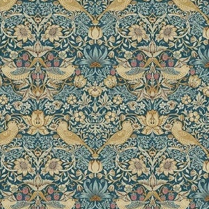 William Morris, MINI Strawberry Thief in Teal, from his Original Plates, Sold by Half Yard