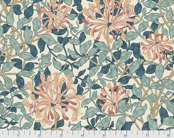 William Morris, Honeysuckle in Aqua, Granada Collection, Freespirit, Sold by the Half Yard