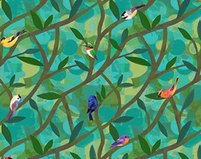 Windham fabrics wild north collection north american birds in teal