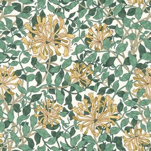 William Morris, Honeysuckle in White, Leicester Collection, Freespirit, Sold by the HALF YARD