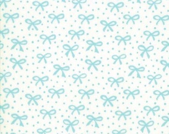 Stacy Iest Hsu Bows in White Aqua Sold by the Half Yard Moda Blue Bows Best Friends Forever