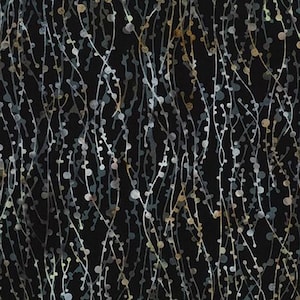 May include: Abstract pattern with black background and white, gray, and brown lines with small circles along the lines.