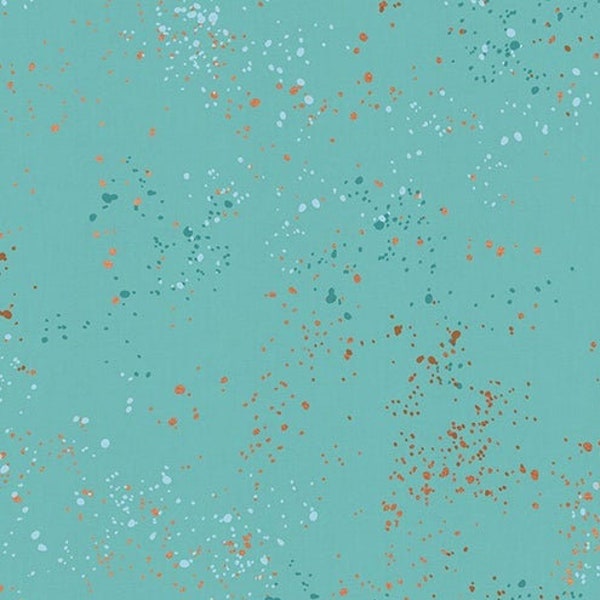 Ruby Star Society, Speckle, Turquoise, Copper Metallic, 72M, Teal Blender Fabric, Sold by The Half Yard