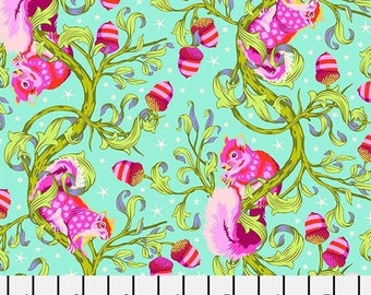 TULA PINK!! Tiny Beasts, Oh Nuts in Glimmer, Backyard Animal Yardage, Sold by the Half Yard