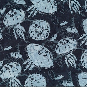 Moon Jellies in Midnight, Along the Shores Bali Batiks by Dana Michelle, Hoffman Fabrics, Sold by the Half Yard