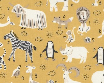 New!! ABC XYZ Animal Collage in Yellow, Moda, Abc Xyz by Stacy Iest Hsu, Adorable Baby Fabric!