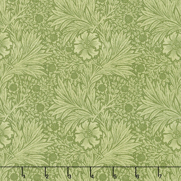 LAST BOLT, RETIRED Colorway!!! Morris & Co. Kelmscott Marigold in Green, Free Spirit Fabric, Sold by the Half Yard