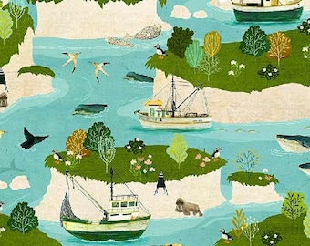 Land and Sea Fabric, Archipelago in Clear Skies, Katherine Quinn, Windham Fabrics, 12” Repeat, Sold by Half Yard
