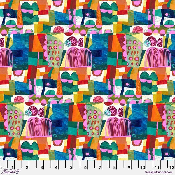 Tilapia in Multi, Colori Collection by Este MacLeod, Free Spirit Fabric, Sold by the HALF yard