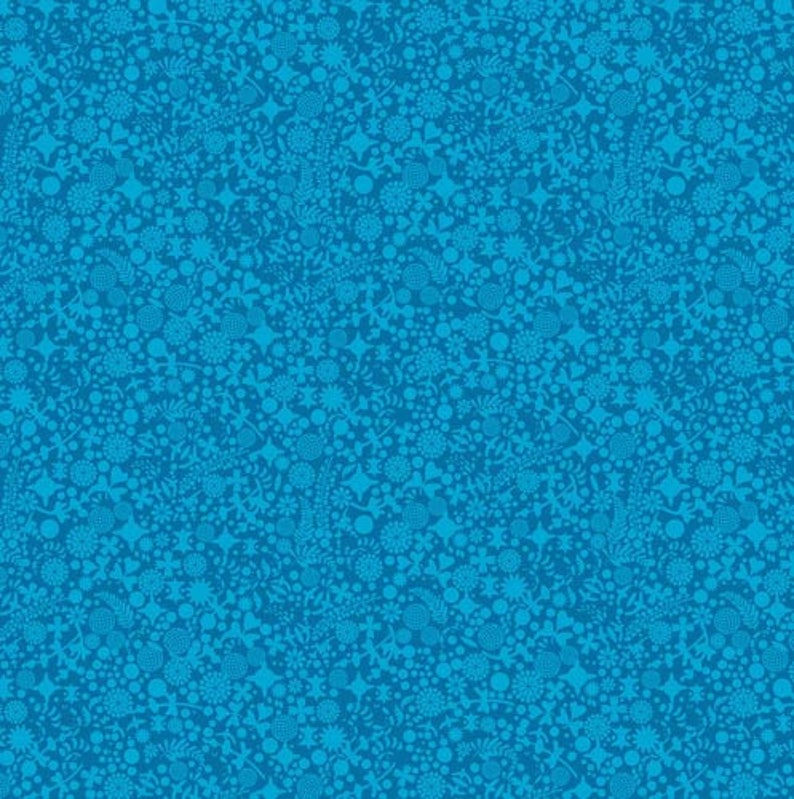 Alison Glass Sun Print 2016 Endpaper in Azure Floral Fabric Dark Blue Fabric Andover A-8137-T Birds Sold by Half Yard Turquoise Fabric