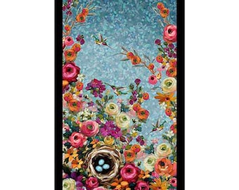 New!! QT Fabrics, Fluttering Petals Collection, Hummingbird Floral PANEL in Multi from Quilting Treasures,  24" x 44" Panel