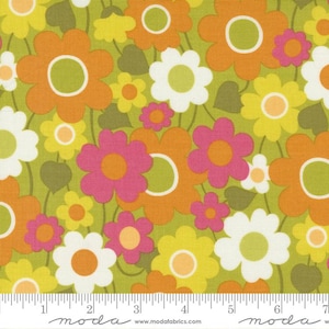 BY THE YARD!! Flower Power by Maureen McCormick, Brady Bunch Fabric, Blooming Blossoms Chartreuse