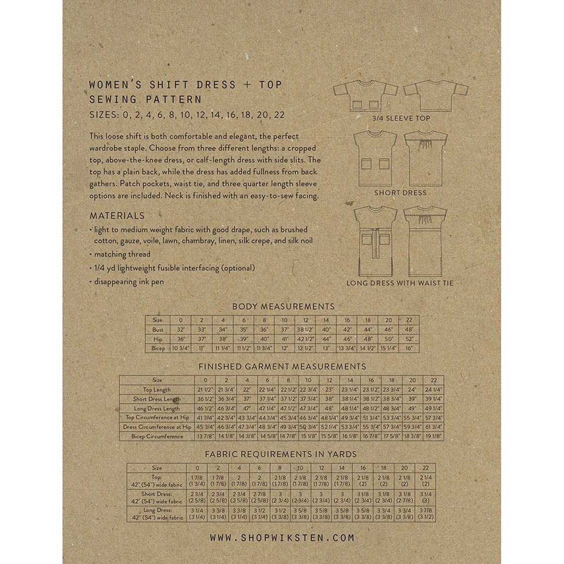 Wiksten Pattern Wiksten Women's Shift Dress and Top Paper | Etsy