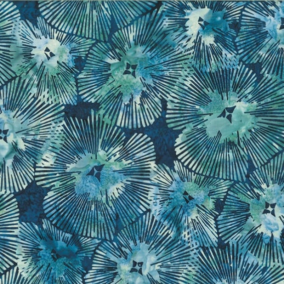 Bali Batiks Water Colour Flower Heads Abstract 100% Cotton Fabric 