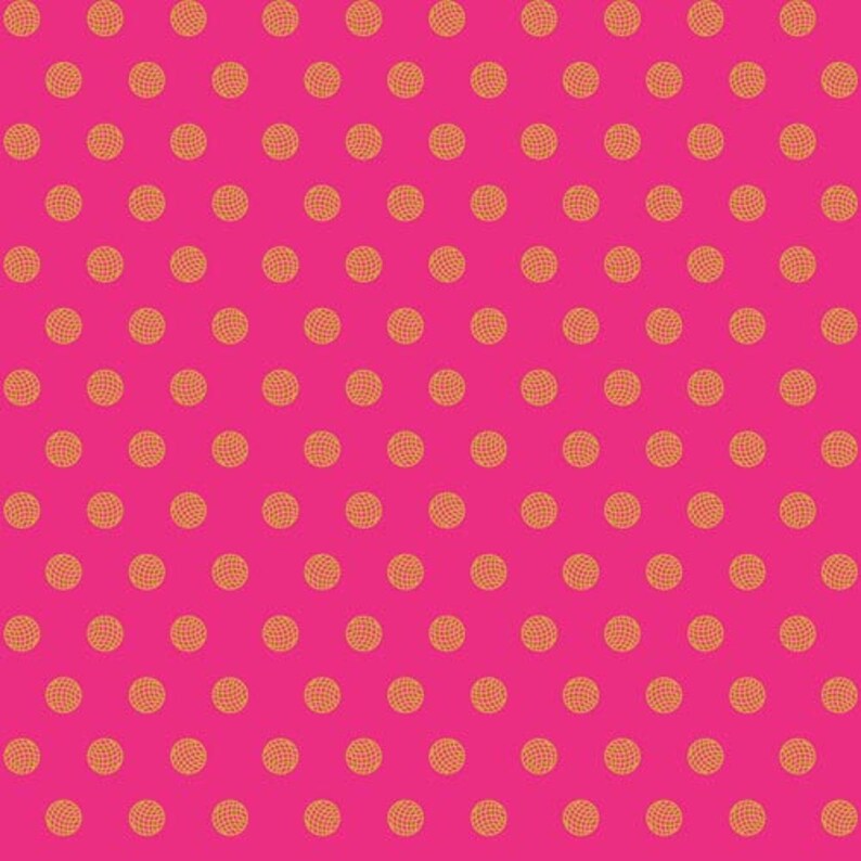 Andover A-8138-E Polka Dot Fabric Magenta Pink Fabric Yellow Polka Dots Sold by Half Yard Alison Glass Sun Print 2016 Sphere in Ruby