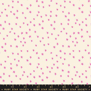 Ruby Star Society, Starry Mini Starry in Neon Pink, by Alexia Abegg, Stars Fabric, Sold by The Half Yard