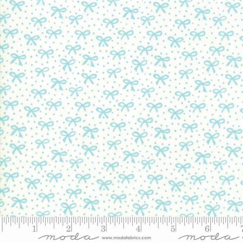 Stacy Iest Hsu Bows in White Aqua Sold by the Half Yard Moda Blue Bows Best Friends Forever