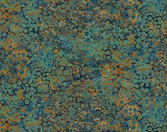 Northcott Shimmer, River Rock in Dawn, Deborah Edwards, Green and Gold Metallic Fabric, Sold by HALF Yard