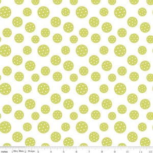 NEW!! Riley Blake Fabrics, Pickleball Collection, Pickleballs in White, Sold by the Half Yard; Slated to arrive at the end of May.
