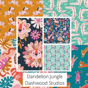 BY THE YARD Dashwood Studio, Leaping Tigers, Dandelion Jungle, Teal Background image 2