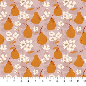 Figo - RAYON!! Pears in Lilac, Summer's End, Sold by the Half Yard