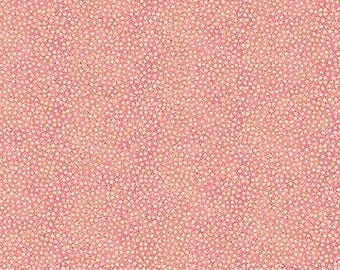 Northcott Shimmer, Tiny Dots in Bubble Gum, Deborah Edwards, Peach and Gold Metallic Quilting Fabric, Sold by the Half Yard