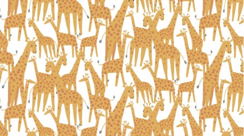 Safari Animal Fabric Dear Stella Sold By The Half Yard Call of the Wild Giraffes in White