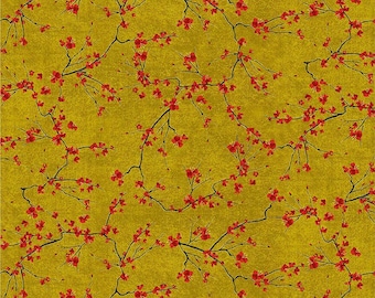 Timeless Treasures, Lotus Garden Collection, Cherry Blossom Branches Metallic in Gold, Sold by HALF Yard