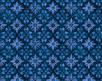 New!! QT Fabrics, Flower Geo in Blue, Rule the Roost Collection, Quilting Treasures, Sold by the HALF Yard