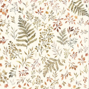 OOP, Dear Stella, Autumn Ferns and Leaves, Cream, Little Forest Collection, Woodland Fabric, STELLA-DNS1906, Sold by the HALF Yard