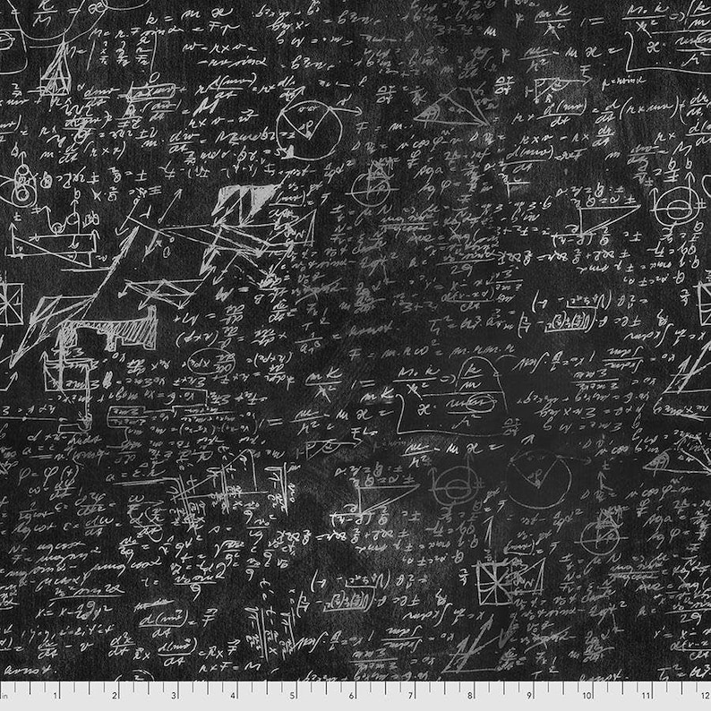 Regions Beyond by Tim Holtz, Alchemy in Black, Free Spirit, Digital, Blackboard Calculations, Sold by the Half Yard image 1