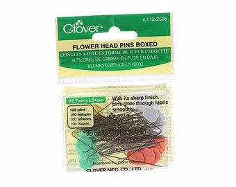 Clover Flower Head Pins Boxed, 100 Count, Size 32, 4 Colors, .7MM X L54 mm Sewing Notions, Basic Quilting Tools