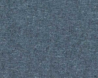 Essex Yarn Dyed Linen in Nautical, Dusty Navy Blue Linen Cotton Blend, Robert Kaufman, Sold by HALF YARD