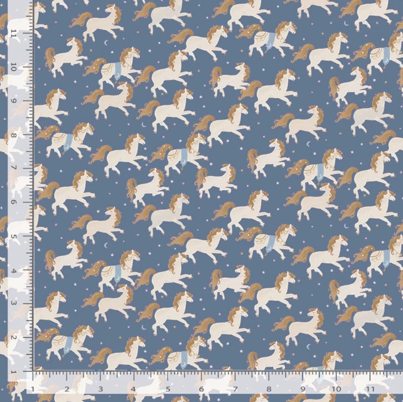 Dear Stella, Moonlight Stampede, 100% Cotton, Horse Fabric, Sold by the HALF Yard image 1