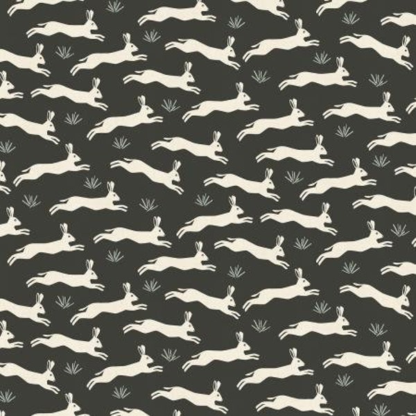 Cotton + Steel, Playful Hare, Very Dark Green, In the Woods, Sold by the Half Yard