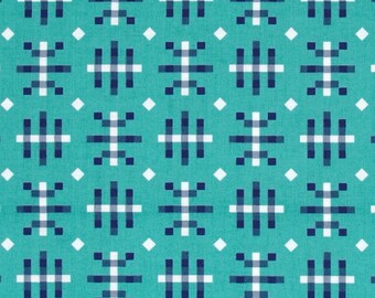 SALE Fabric, Anna Maria Horner, Honor Roll, Misguided Gingham in Teal, Free Spirit, Aqua and Navy Fabric, Turquoise