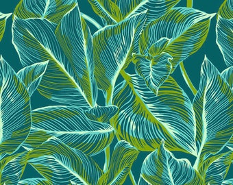 Anna Maria Horner, Canna in Jade, Free Spirit Fabric, Make My Day Collection, Sold by the Half Yard