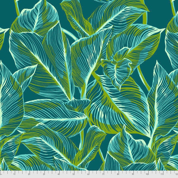 Anna Maria Horner, Canna in Jade, Free Spirit Fabric, Made My Day Collection, Sold by the Half Yard