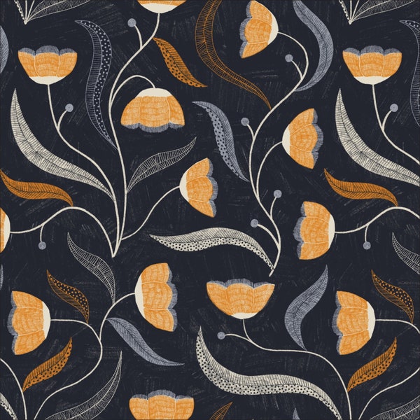 ORGANIC!! Bloom Together by Meenal Patel, Moon Bloom in Multi, 100% Organic Cotton, Cloud 9 Organics, Sold by the Half Yard