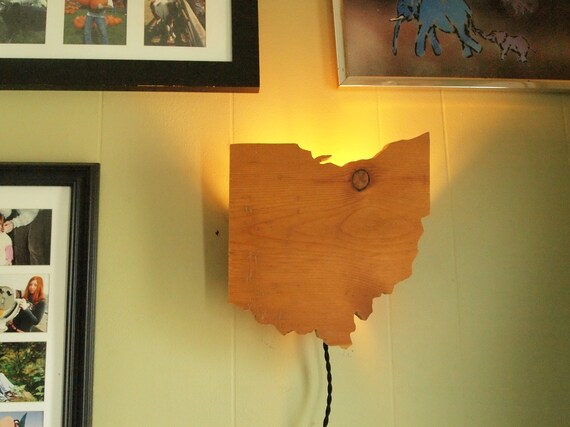 State Of Ohio Wall Lamp Hand Cut From Reclaimed Barn Wood Etsy