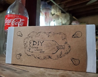 DIY Cloud Kit - Make your own hanging cloud light from a plastic bottle - LED Rechargable Light - Super soft organic raw cotton