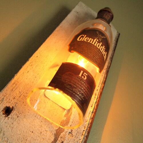 Glenfiddich shops 15 Year Scotch Wall Lamp - Reclaimed Barn Wood from Salvaged Carraige House - Whiskey Sconce Gas Fittings