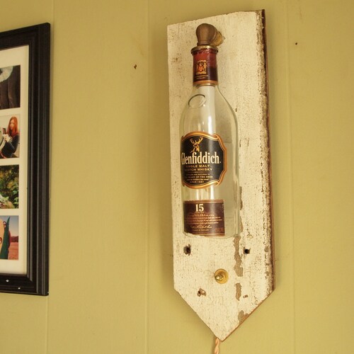 Glenfiddich shops 15 Year Scotch Wall Lamp - Reclaimed Barn Wood from Salvaged Carraige House - Whiskey Sconce Gas Fittings